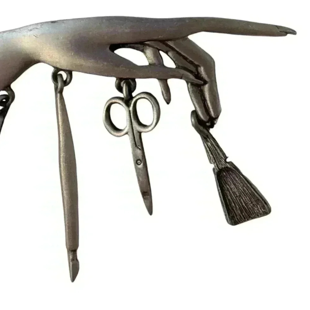 JJ Jonette Manicurist Brooch Pin With Dangle Charms